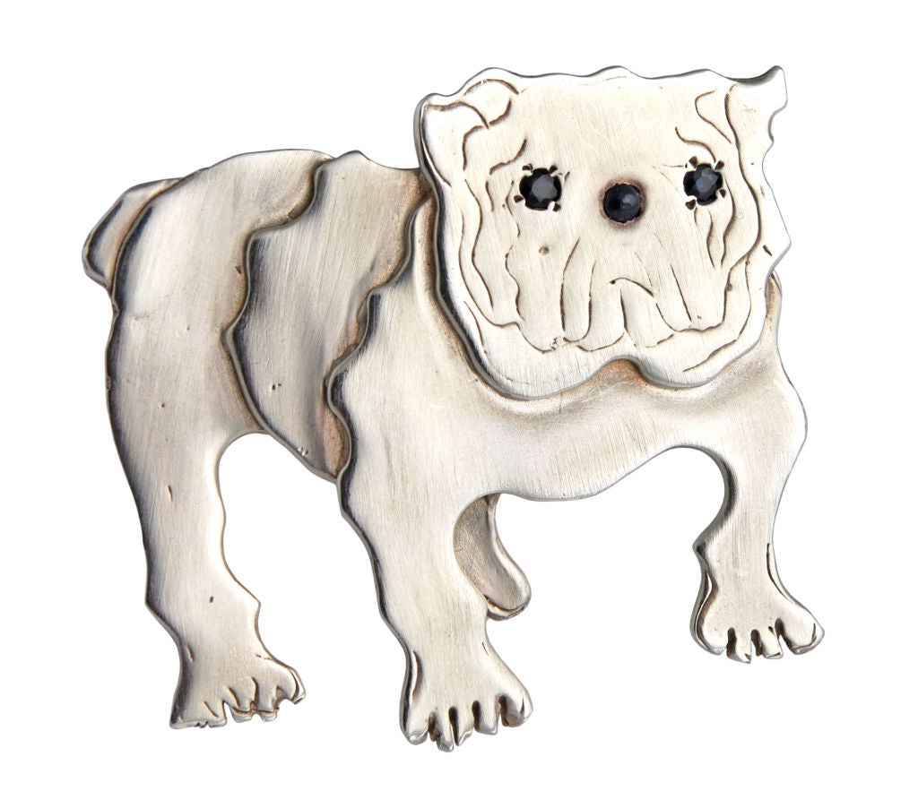Bull Dog Silver Brooch
