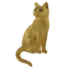 Retro Brushed Gold Cat Pin