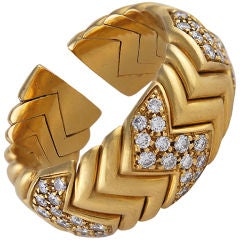 Wide Flexible Gold and Diamond Bulgari Ring