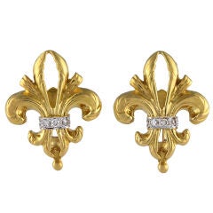 Fleur de Lis Gold and Diamond Earrings