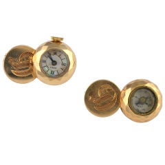 Antique Gold Cufflinks with Watch and Compass