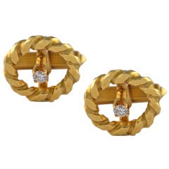 Cartier Diamond Gold Rope Edge Cufflinks