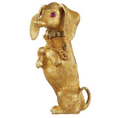 Cartier Adorable ruby gold Dachshund Brooch