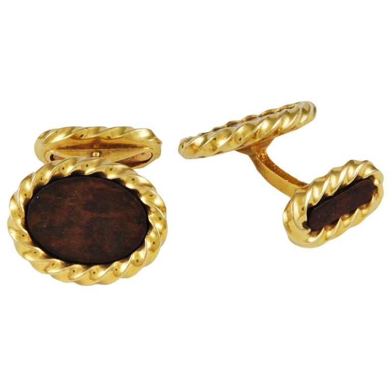 Fred Paris Wood Gold Cufflinks For Sale