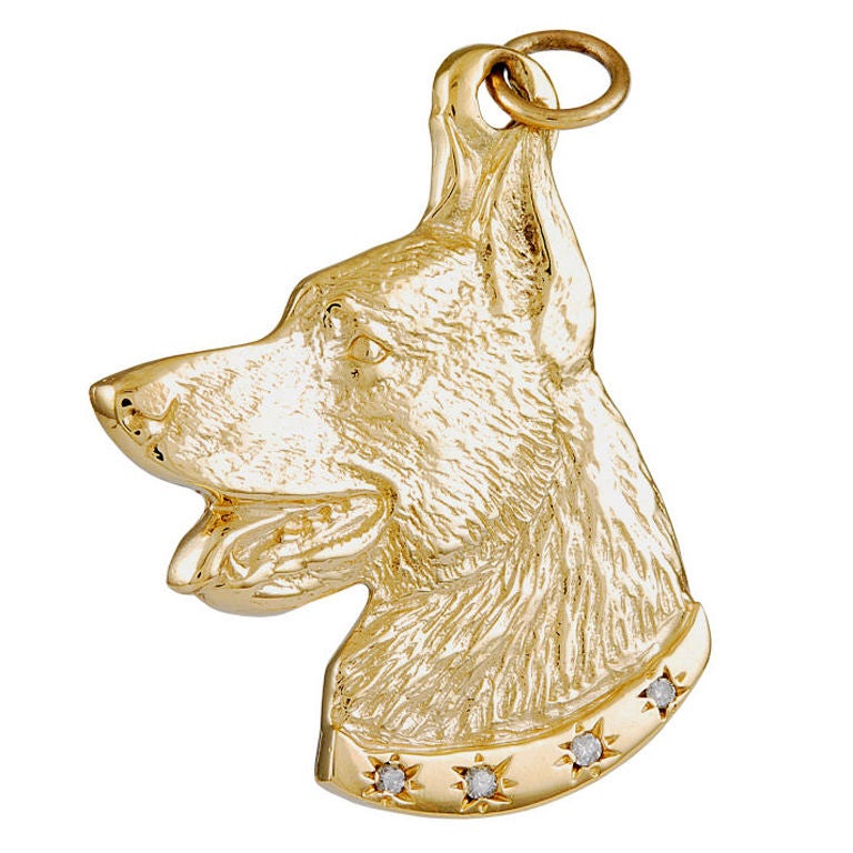 Handsome Gold German Shepherd with Diamond Collar Pendant