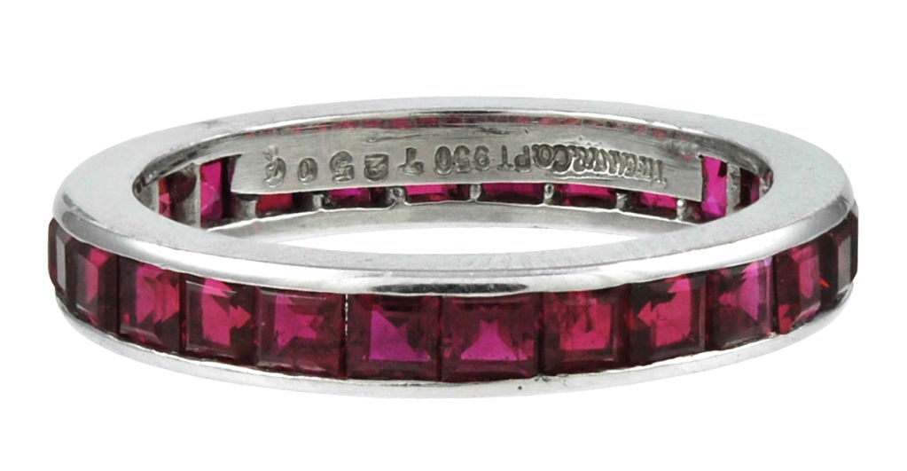 Tiffany Ruby Platinum Eternity Band. Exceptional color and quality. The stones dance! Size 4 3/4.