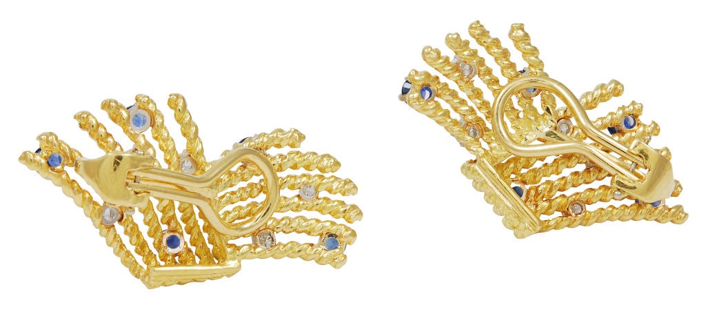 TIFFANY & CO. Schlumberger Gold, Sapphire and Diamond Rope Ear Clips