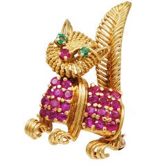 TIFFANY Ruby Cat Brooch with Emerald Eyes