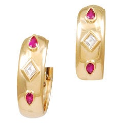 CARTIER Ruby and Diamond Hoop Earrings