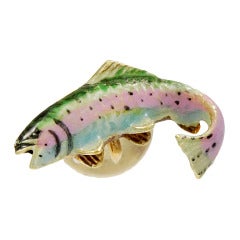 Antique Raiinbow Trout Enamel and gold tie pin