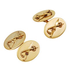 Edwardian Gold Ski Motif Cuff Links