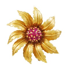 Retro TIFFANY Ruby Flower Brooch