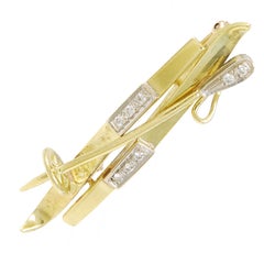 Diamond and Gold Ski Brooch