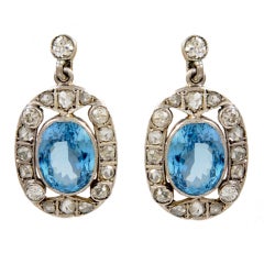 Antique Diamond and Aquamarine Drop Earrings