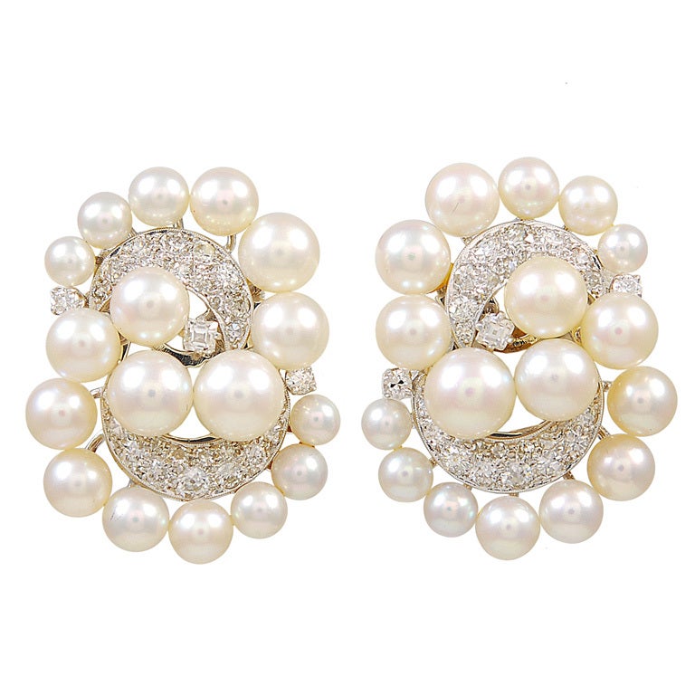 Magnificent Pearl Diamond Ear Clips