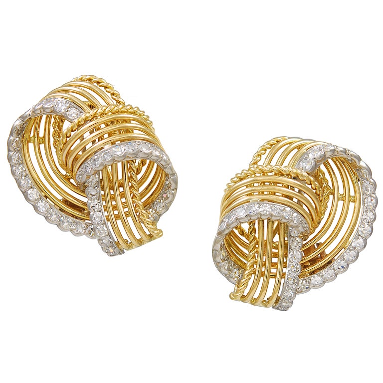Cartier Paris Diamond Gold Ear Clips