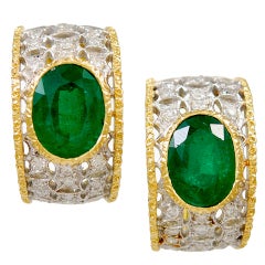 M. Buccellati Emerald Diamond Ear Clips