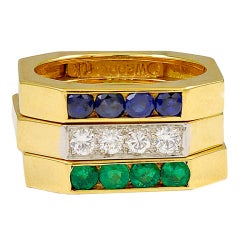 David Webb Emerald Sapphire Diamond Three Band Set