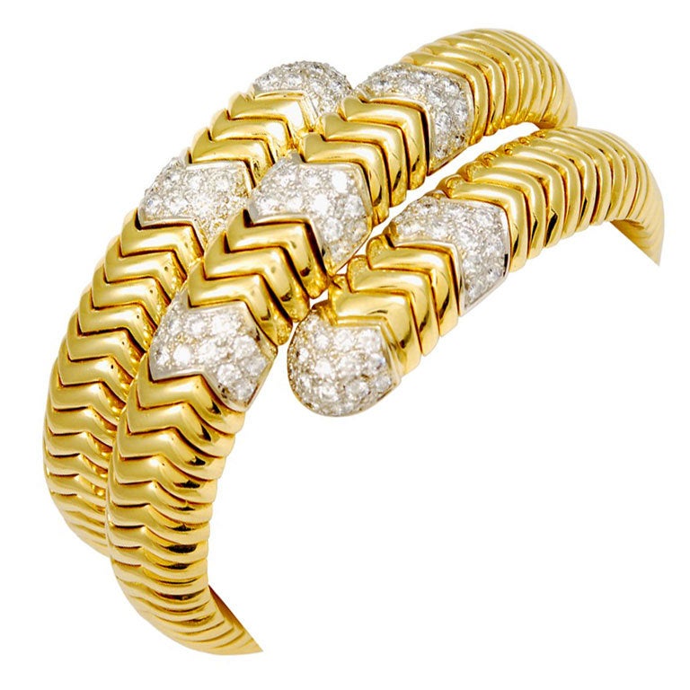 Large Diamond  Gold Snake Cuff