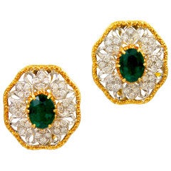 MARIO BUCCELLATI Diamond and Emerald Lacy Ear Clips