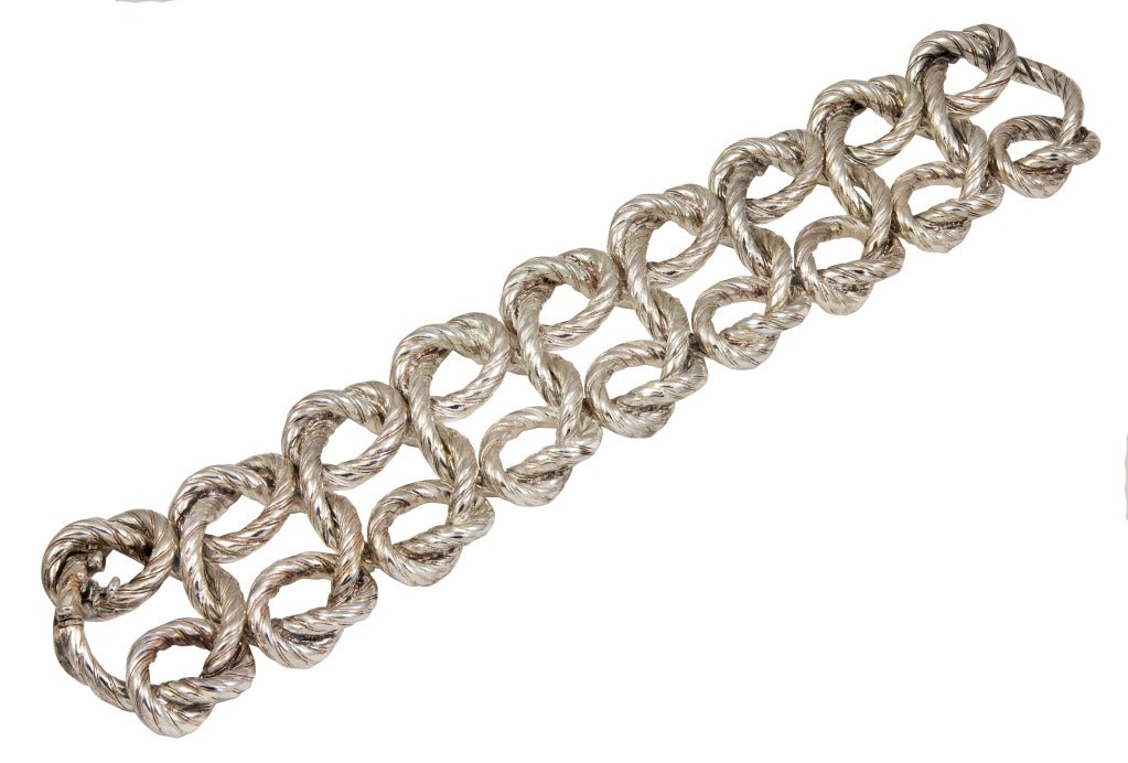 Beautifully made wide Sterling Silver double link bracelet, by HERMES.Extra wide and heavy, old and OUTSTANDING!!!