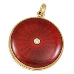 Antique Locket Diamond and Red Enamel