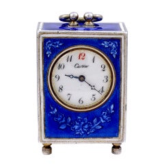 CARTIER Miniature Sterling Silver and Enamel Desk Timepiece