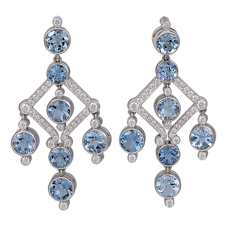 Tiffany & Co. Aquamarine Diamond Chandelier Earrings