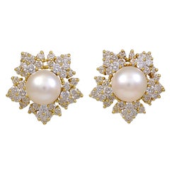 Gold Pearl & Diamond Snowflake Ear Clips