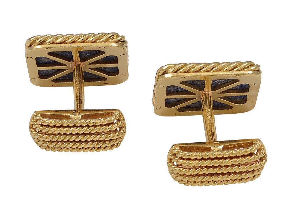 Women's or Men's Large French Gold And Lapis Cufflinks