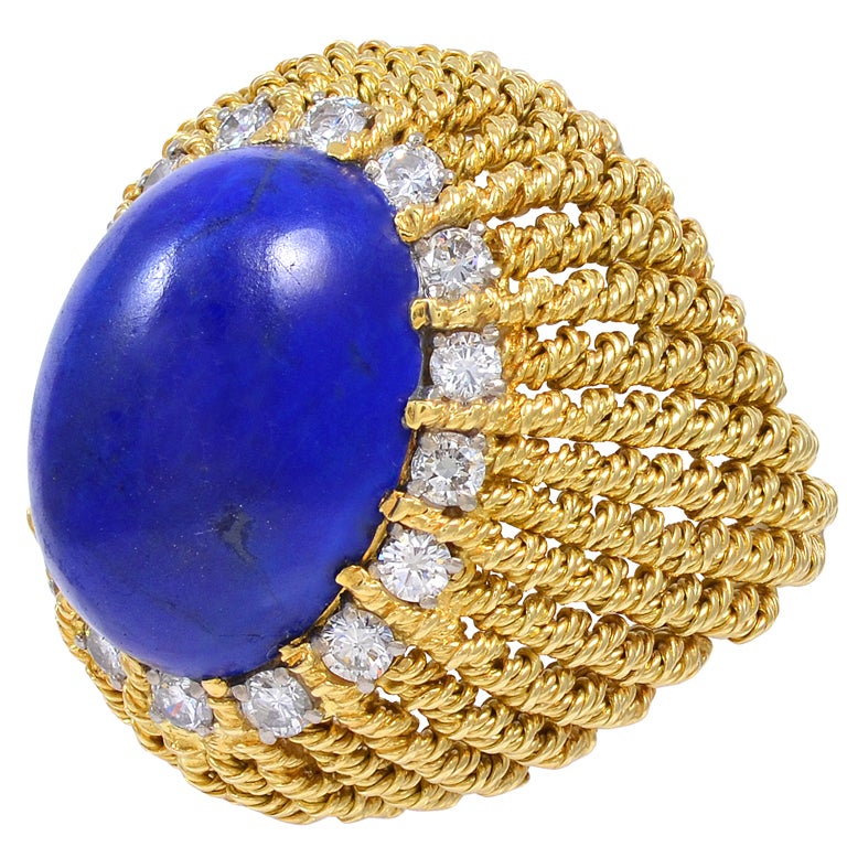 Large Lapis and Diamond Ring