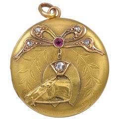 Antique Rose Diamond Horse Locket 4