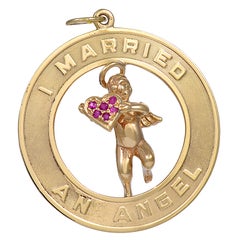 Retro I Married an Angel Ruby Gold Pendant Charm