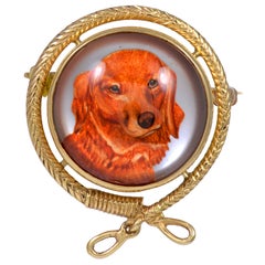 Reverse Painted Dog Brooch