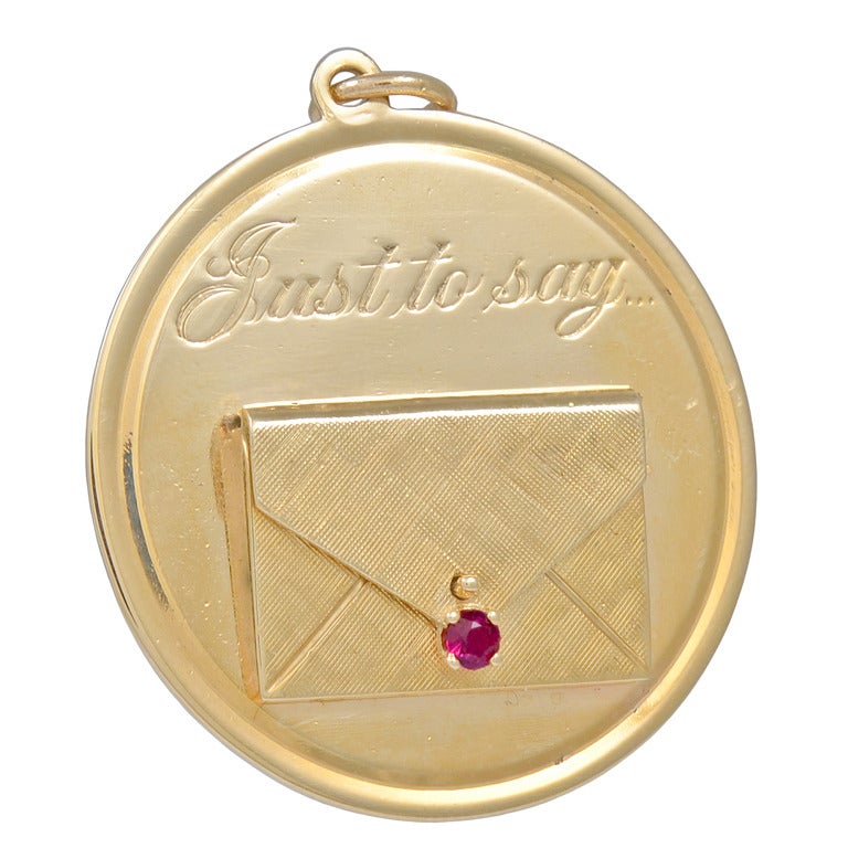 Large Ruby Gold "I Love You" Charm Pendant