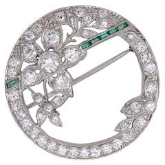 Emerald Diamond Edwardian Flower Brooch 10