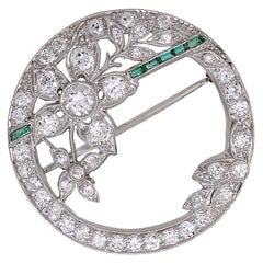 Emerald Diamond Edwardian Flower Brooch