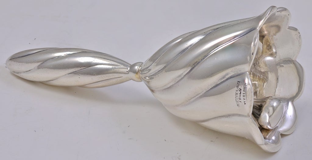 Very graceful sterling silver bell made and signed by Buccellati. All-over swirl pattern, very heavy gauge silver. Beautiful tone. Most elegant way to call to your loved one.