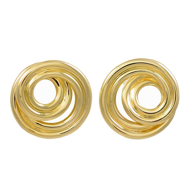 TIFFANY and CO. Gold Open Swirl Ear Clips at 1stDibs
