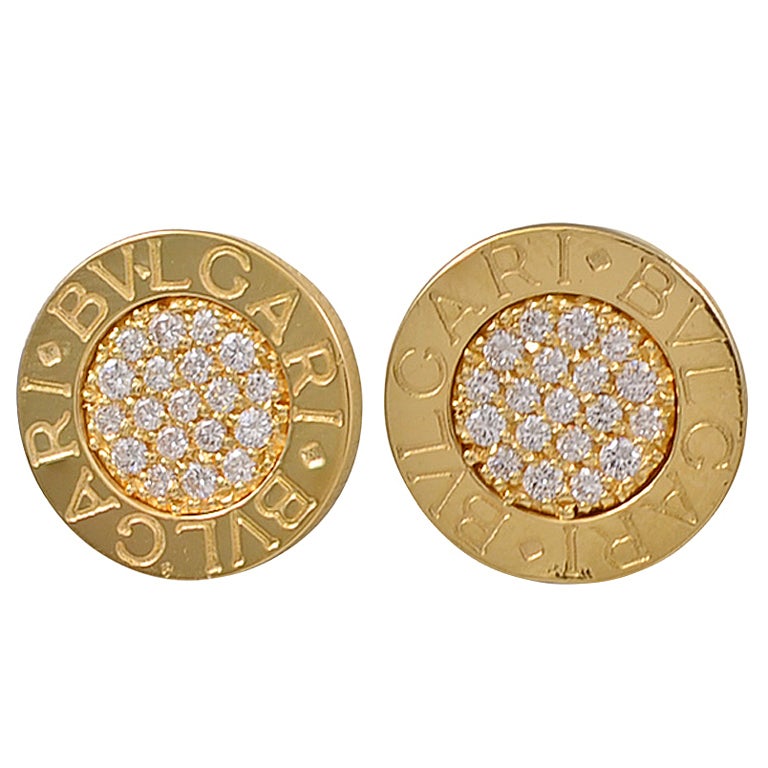 BULGARI Signature Diamond and Gold Stud Earrings