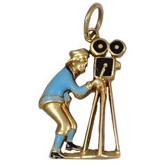 CARTIER Gold  Enamel Movie Camera Charm