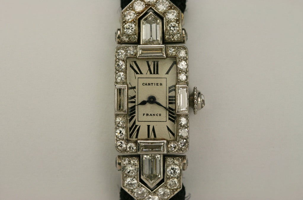 CARTIER Lady's Platinum Diamond Art Deco Wristwatch circa 1920s at 1stDibs