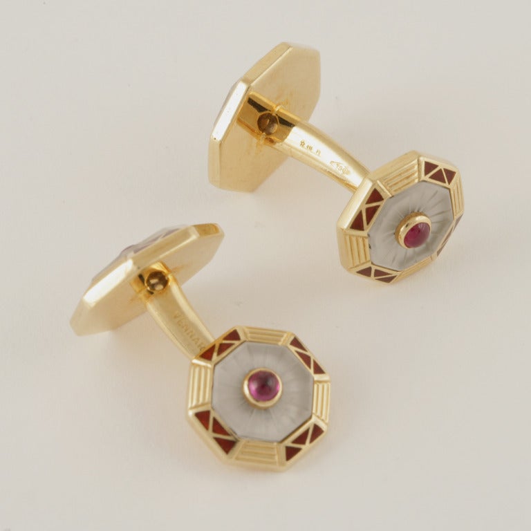 Vennari Italian Ruby, Crystal, Gold and Enamel Double Sided Cufflinks