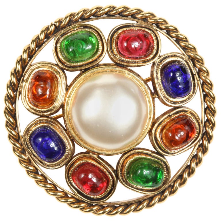 Chanel Colorful Poured Glass Brooch at 1stDibs