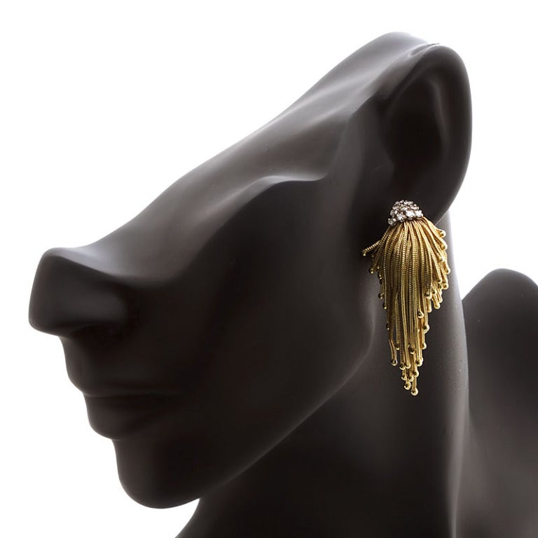 Gold Diamond Braided Tassel Earrings at 1stDibs
