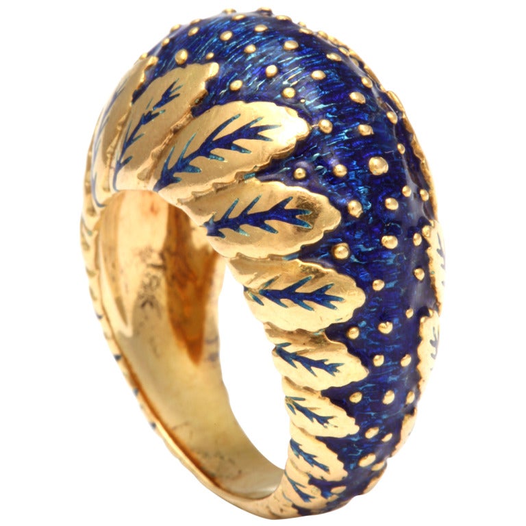 Super Chic Blue Enamel Ring at 1stDibs