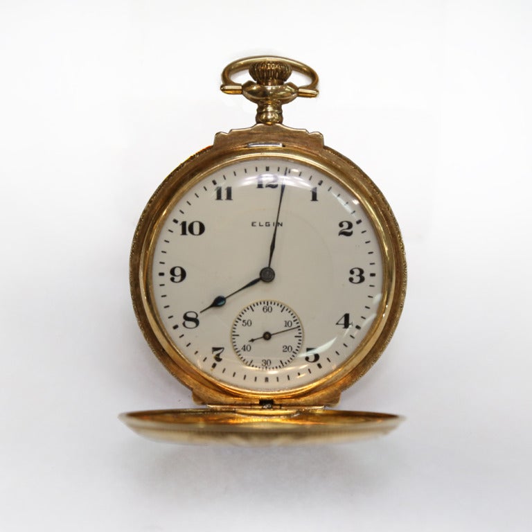 Elgin Multicolor Gold Diamond Hunter Case Pocket Watch at 1stDibs