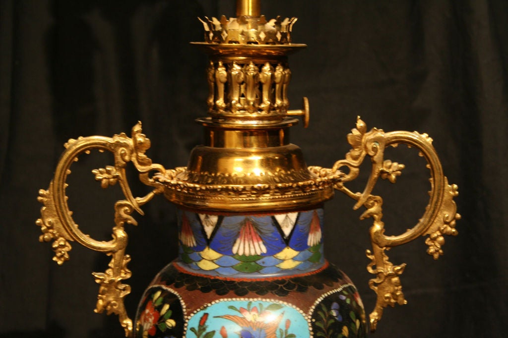 Victorian Decorative PAIR French Cloisonne Lamps. Circa 1880