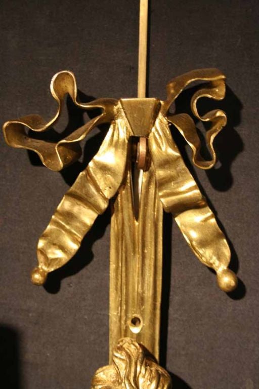 Neoclassical Pair Louis XVI Style Gilt Bronze Sconces. Late 19th Century