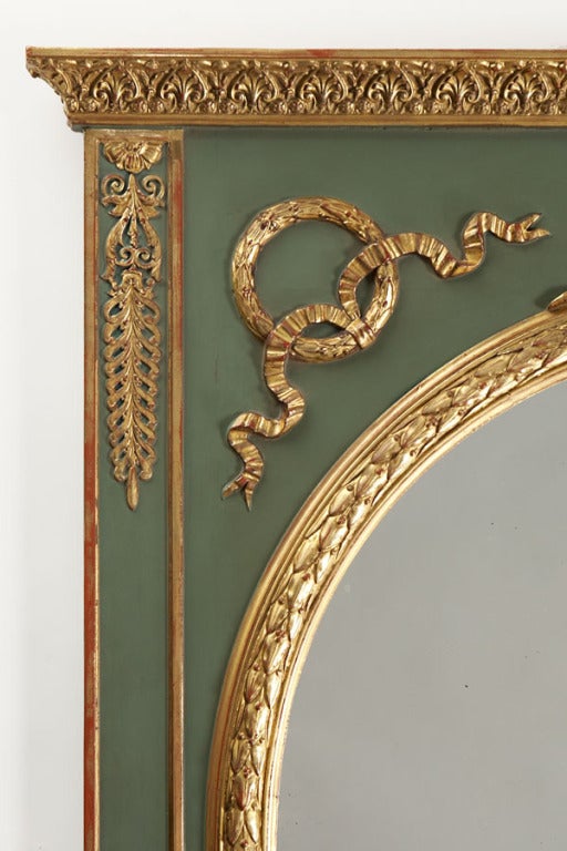 Antique French Neoclassical Painted and Gilt Mirror from France circa 1895 In Excellent Condition In Houston, TX